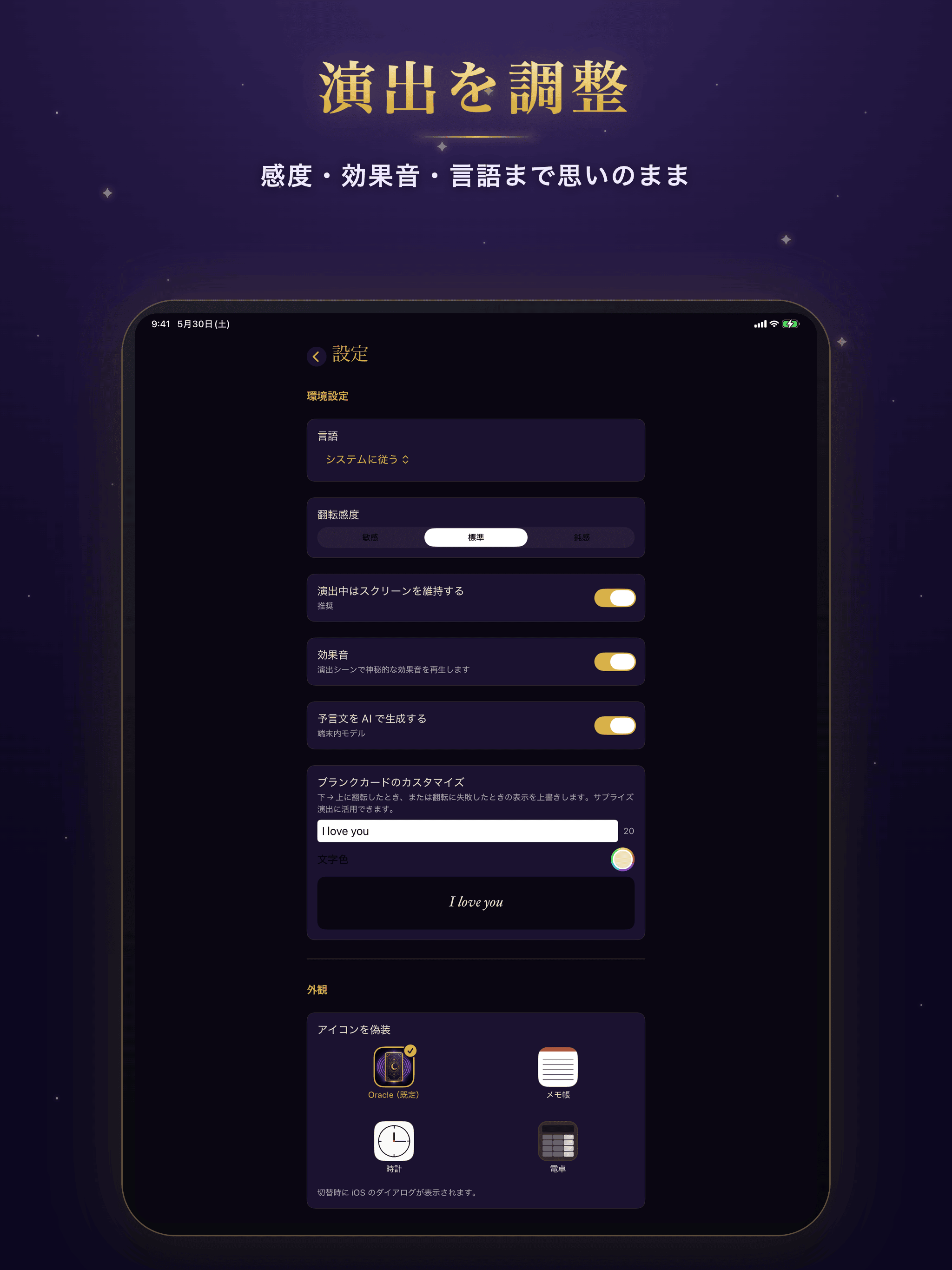 設定画面（iPad）